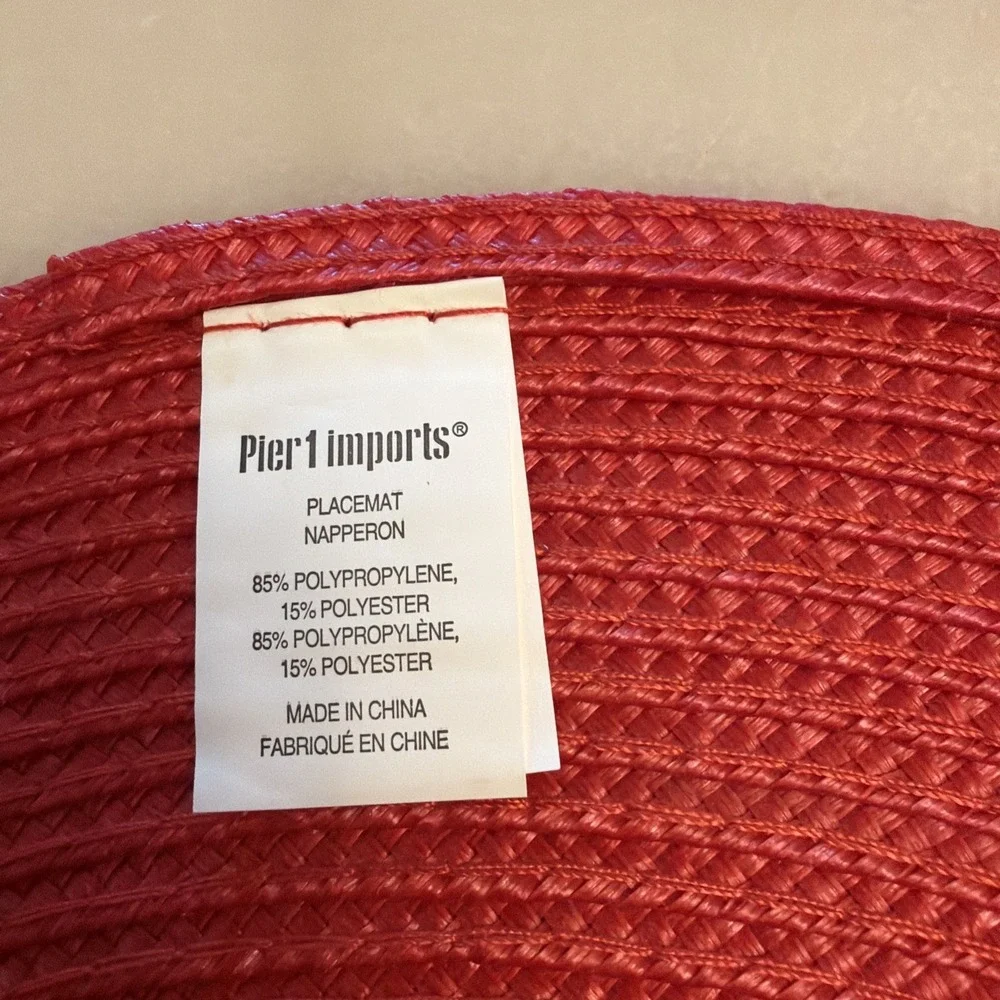 Set of 4 Pier 1 Imports Round Circle Bright Red Woven Placemats 14.75